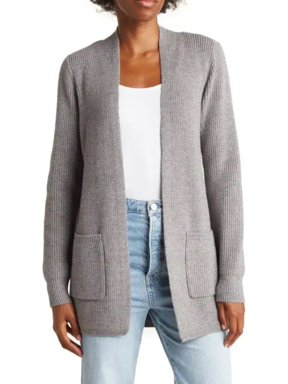Cyrus Tunic Open-Front Ribbed Cardigan Sweater - Gray